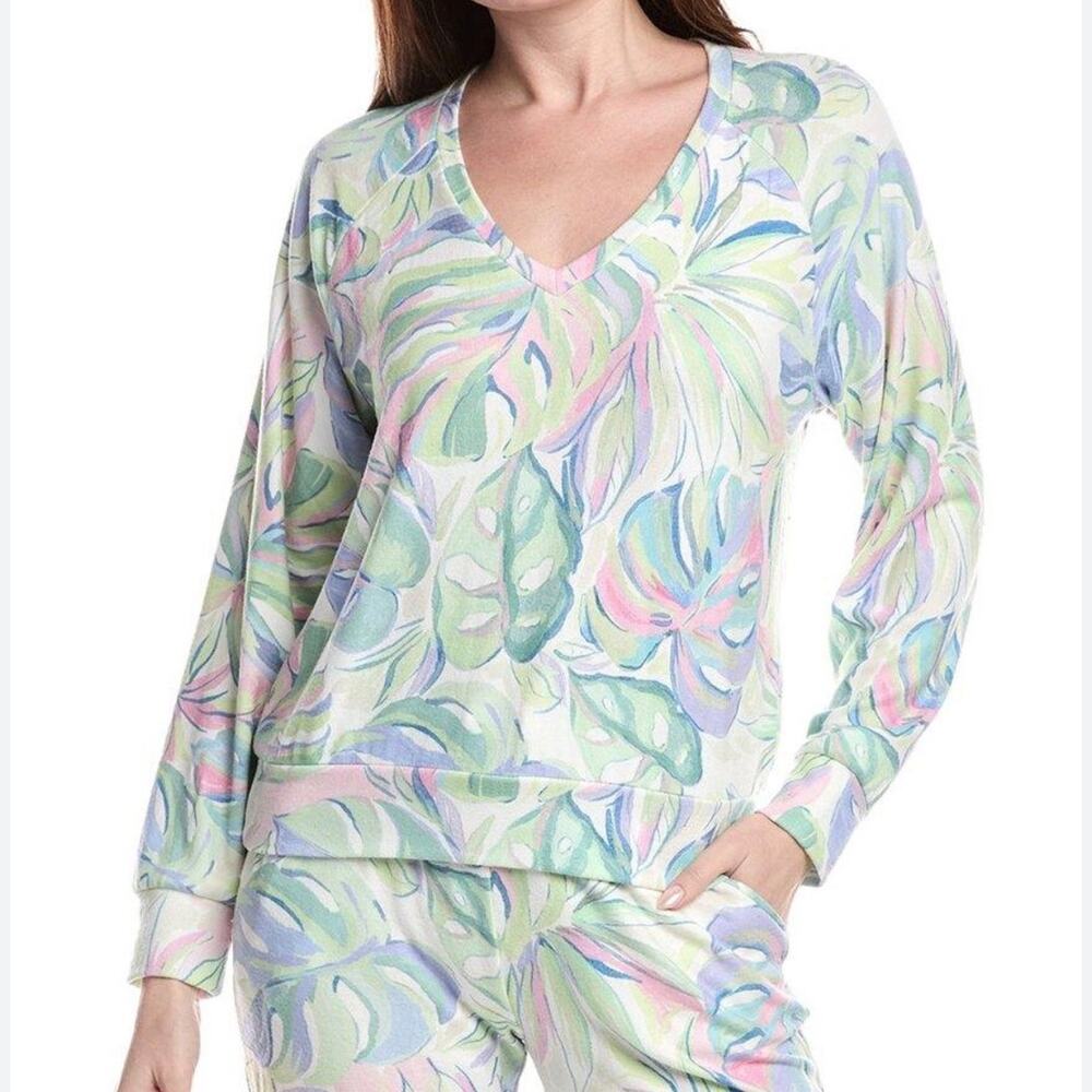 P.J. Salvage Cool Breeze Tropical Leaf Cozy Pajamas Small - Picture 7 of 8